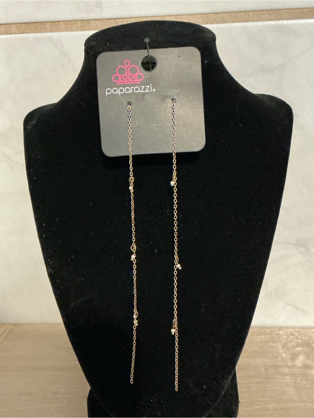 Paparazzi Gold Thin Chain Drop Earrings with Tiny Beads